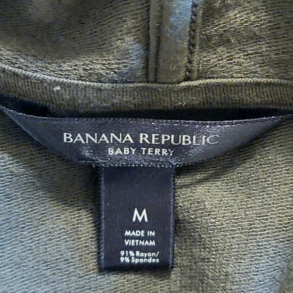 Banana Republic Army Green V Neck Terry Hoodie Pullover Sweatshirt Casual L - Picture 8 of 10